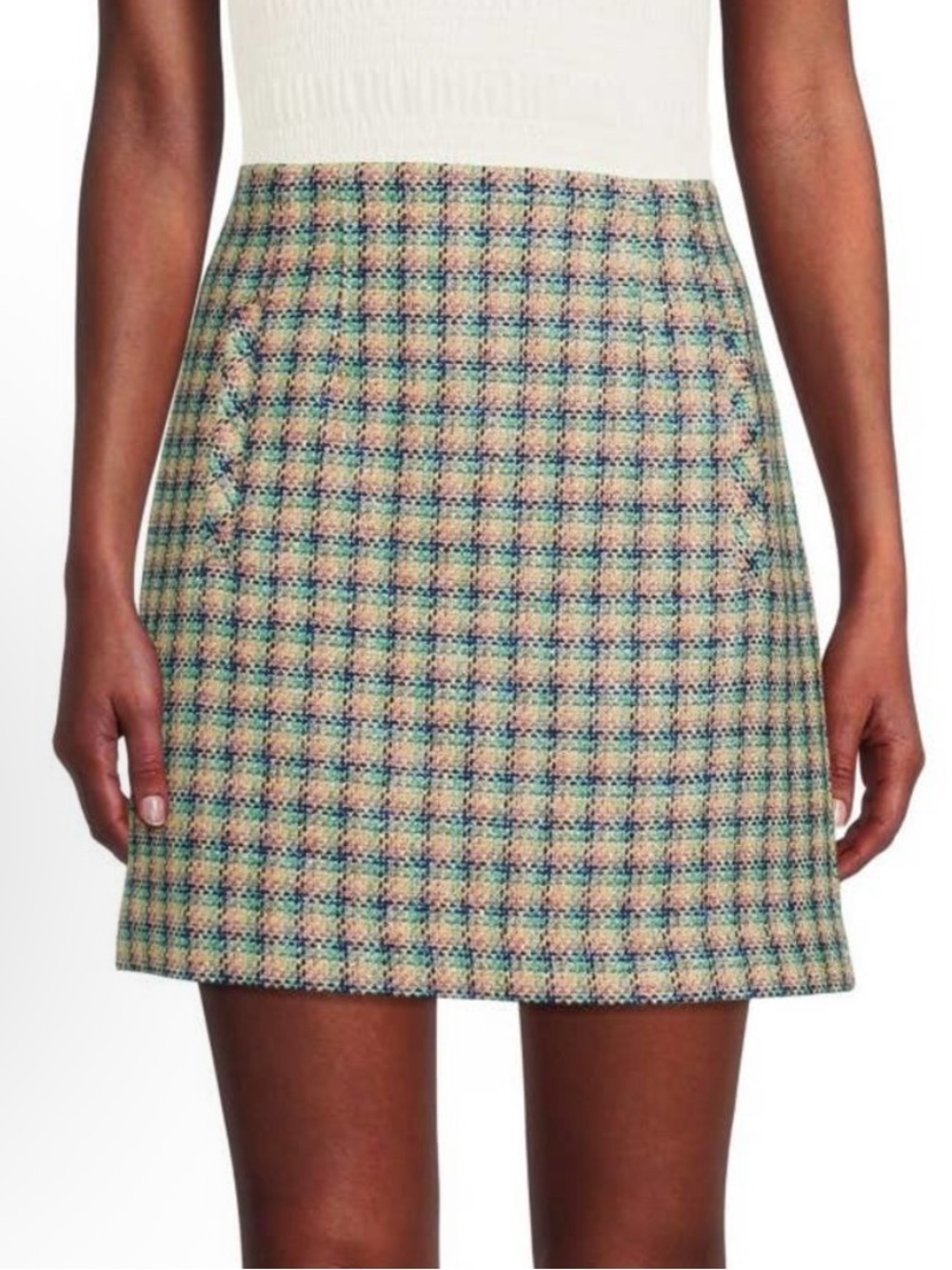 Veronica Beard Roman Tweed Plaid Checked Cotton Blend A Line Mini Skirt Size 0